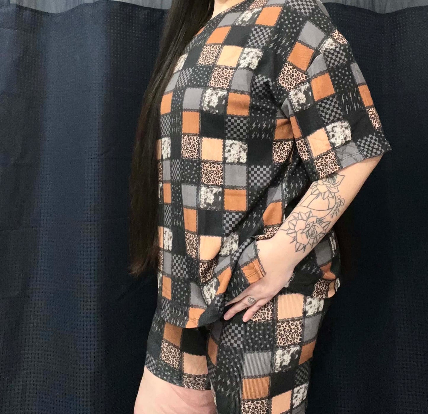 Animal Print Patchwork Biker Short Set