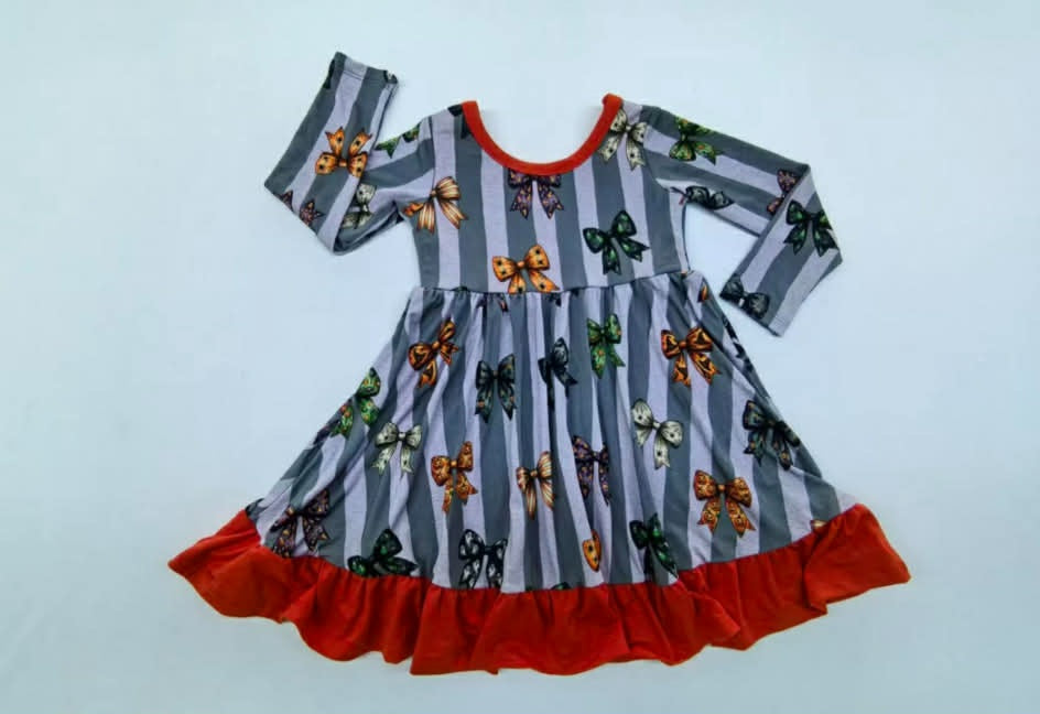 Halloween Bows Long Sleeve Twirl Dress