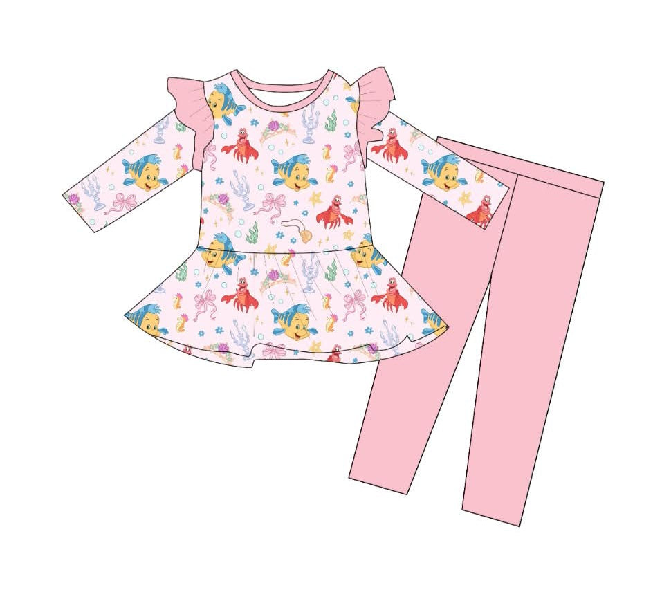 Sebastian & Flounder Ruffle Long Sleeve Peplum Set with Leggings