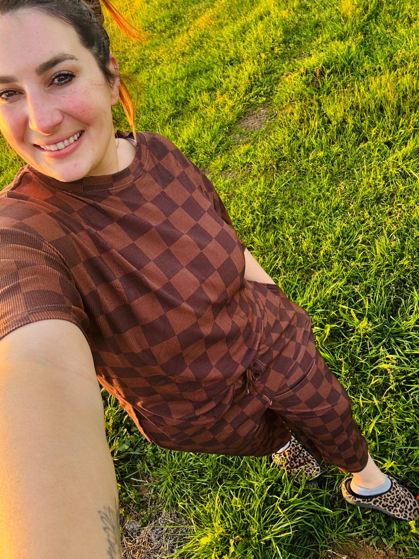 Mocha checks - Ribbed mom set