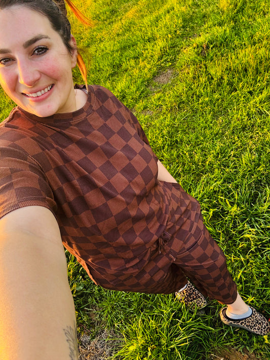 Mocha checks - Ribbed mom set