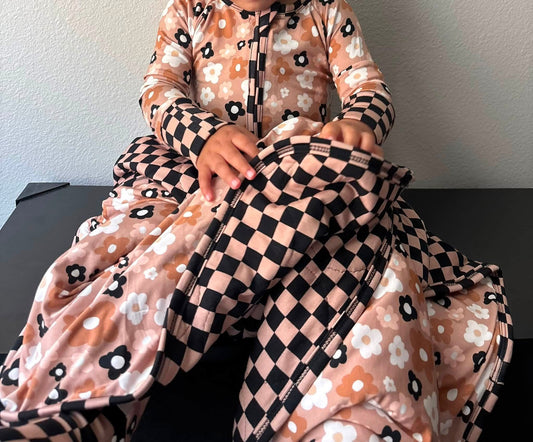 Checkered Wildflower Quilted Blanket