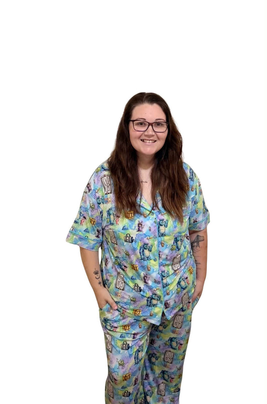 Boo's Door Women's Button Down Top with Pants PJ set