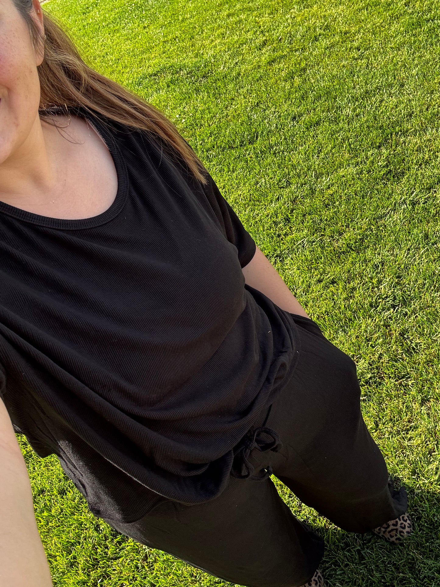 Black Ribbed mom set lounge