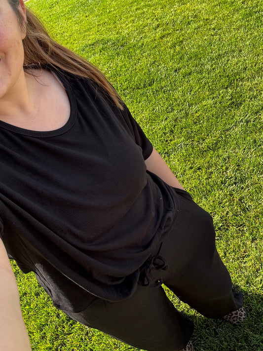 Black Ribbed mom set lounge