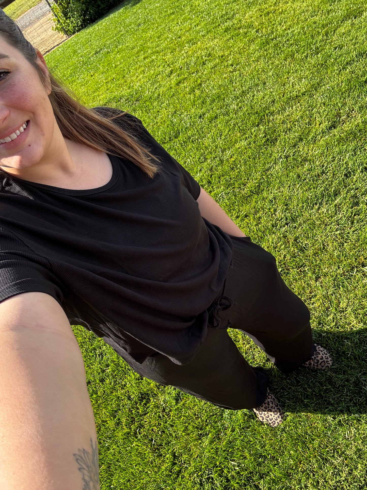 Black Ribbed mom set lounge
