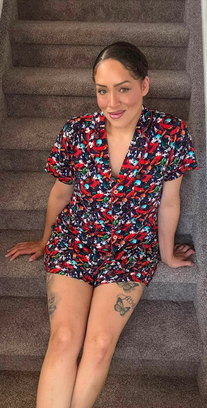 Sorcerer's Dream Women's Button Down Top with Shorts PJ set