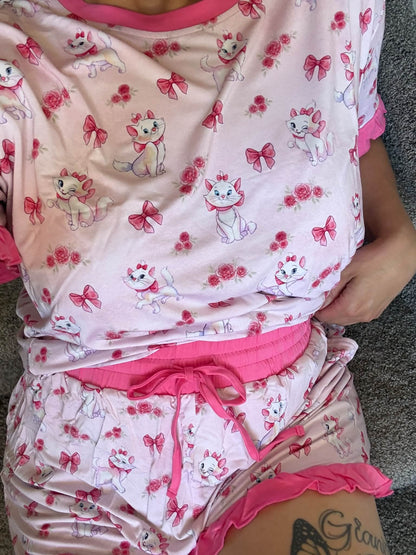Prim & Purrrfect Loose Top w/ Ruffle Shorts Set