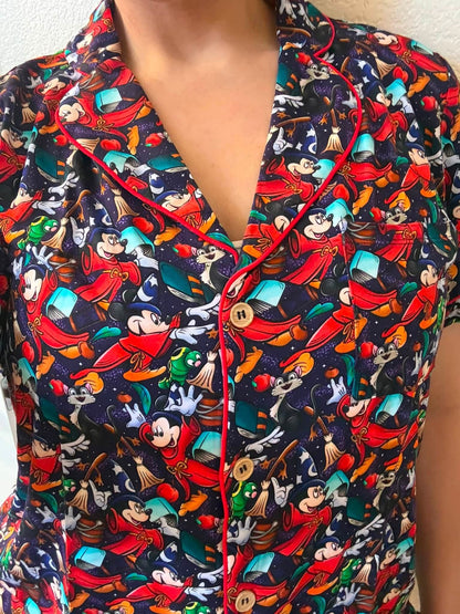 Sorcerer's Dream Women's Button Down Top with Shorts PJ set