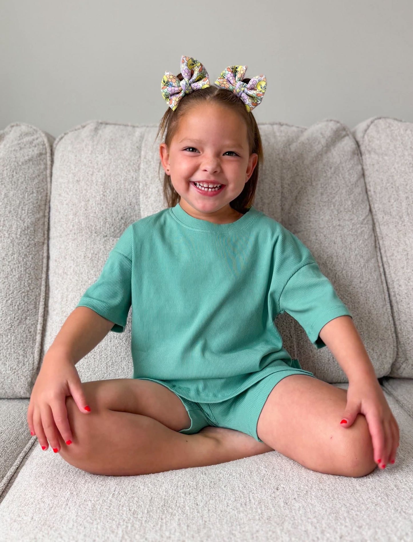 Green ribbed mini biker set
