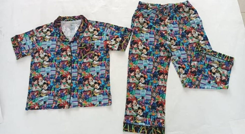 F&F Academy Magic Scholars Women's Button Down Top with Pants PJ set