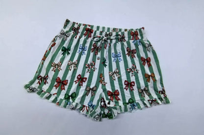 Christmas Bows Loose Top w/ Ruffle Shorts Set