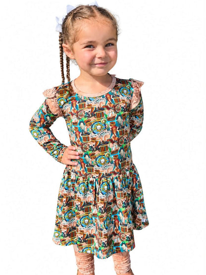 Hoist The Colors Long Sleeve Ruffle Dress with Leggings
