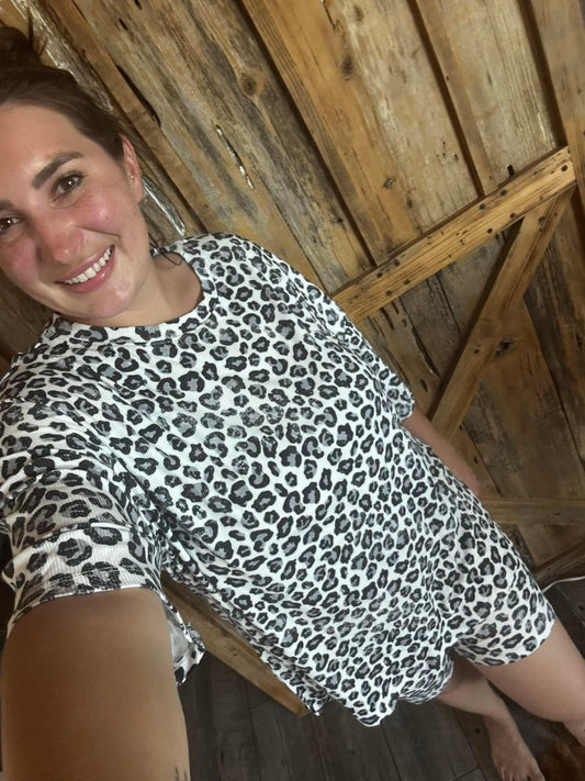 White Cheetah Biker Short Set