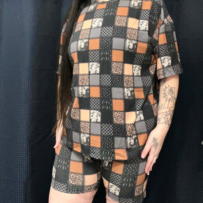 Animal Print Patchwork Biker Short Set