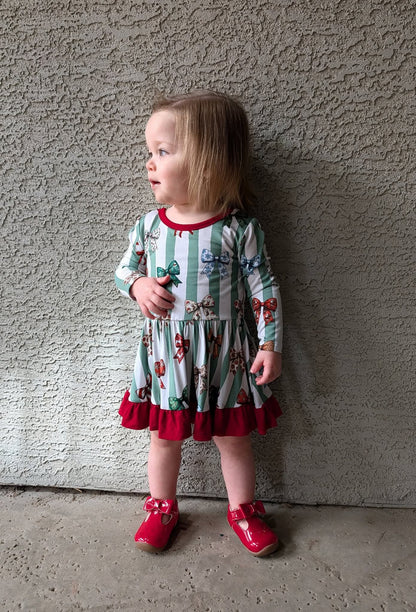Christmas Bows Long Sleeve Bodysuit Twirl