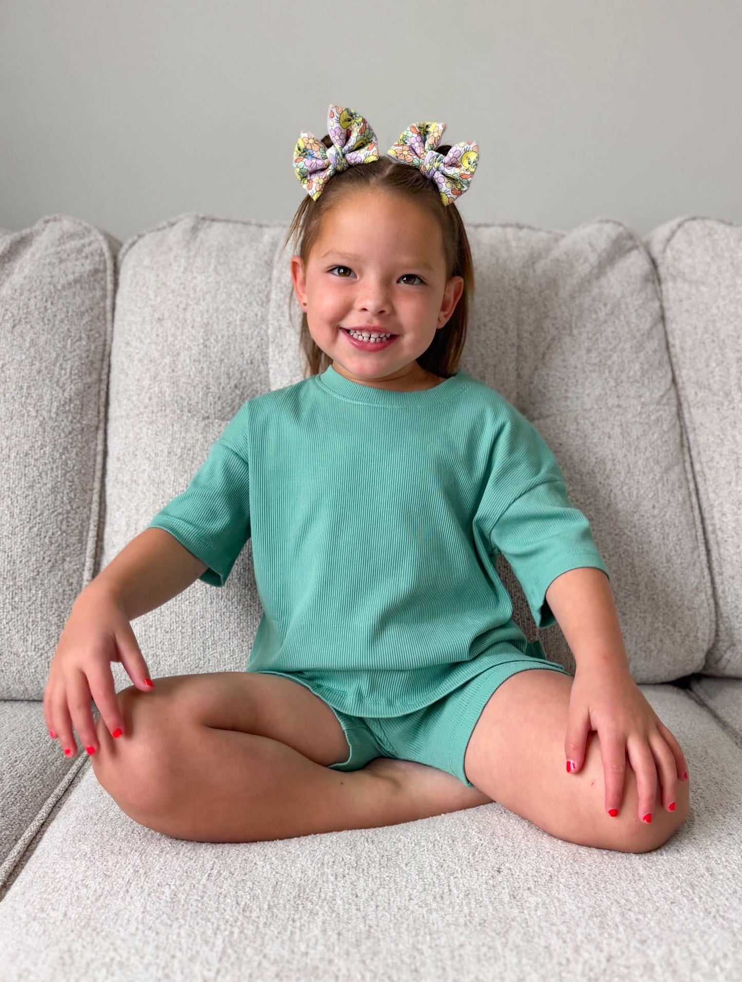 Green ribbed mini biker set