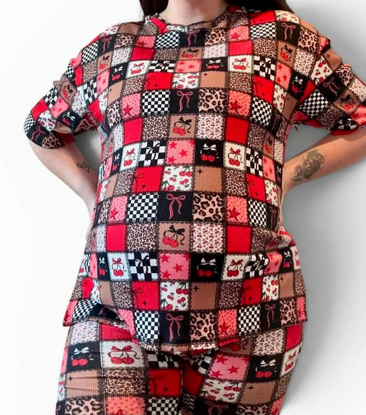 Patchwork Biker Short Set