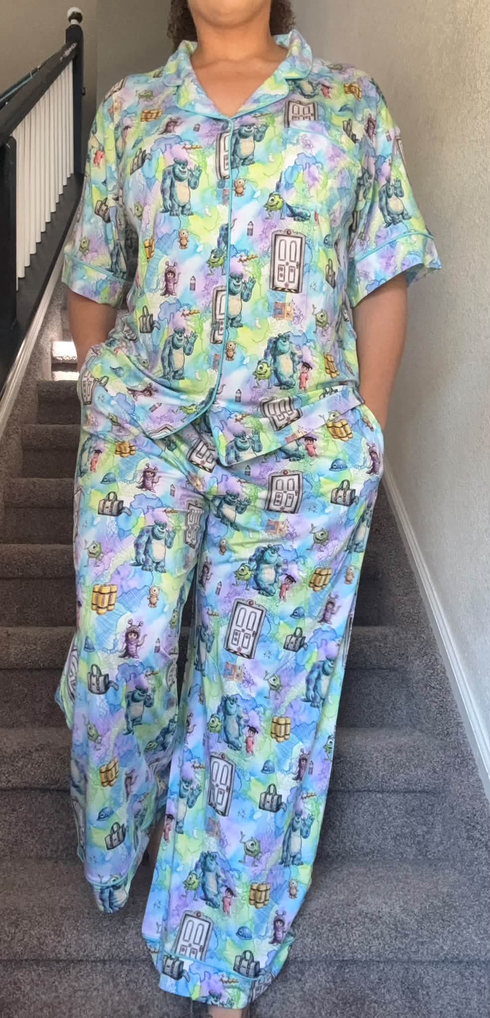 Boo's Door Women's Button Down Top with Pants PJ set