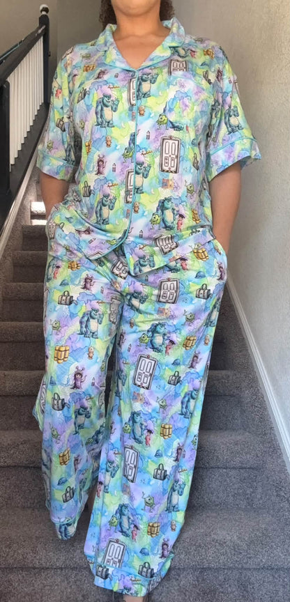 Boo's Door Women's Button Down Top with Pants PJ set
