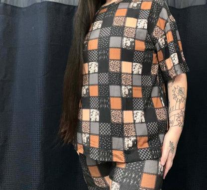 Animal Print Patchwork Biker Short Set