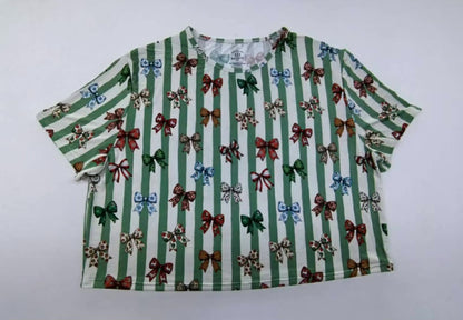 Christmas Bows Loose Top w/ Ruffle Shorts Set