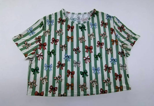Christmas Bows Loose Top w/ Ruffle Shorts Set