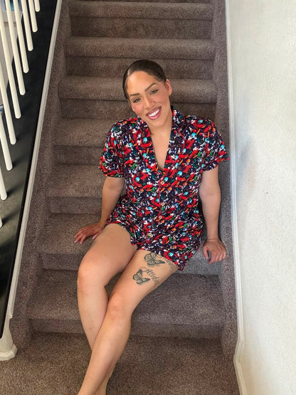 Sorcerer's Dream Women's Button Down Top with Shorts PJ set