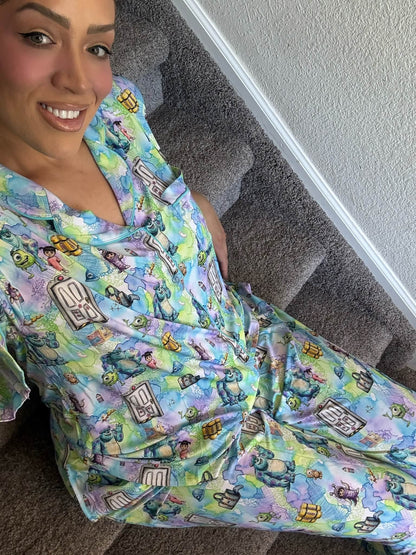 Boo's Door Women's Button Down Top with Pants PJ set