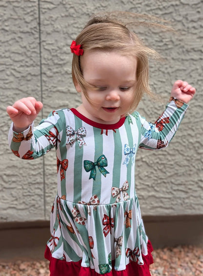 Christmas Bows Long Sleeve Bodysuit Twirl