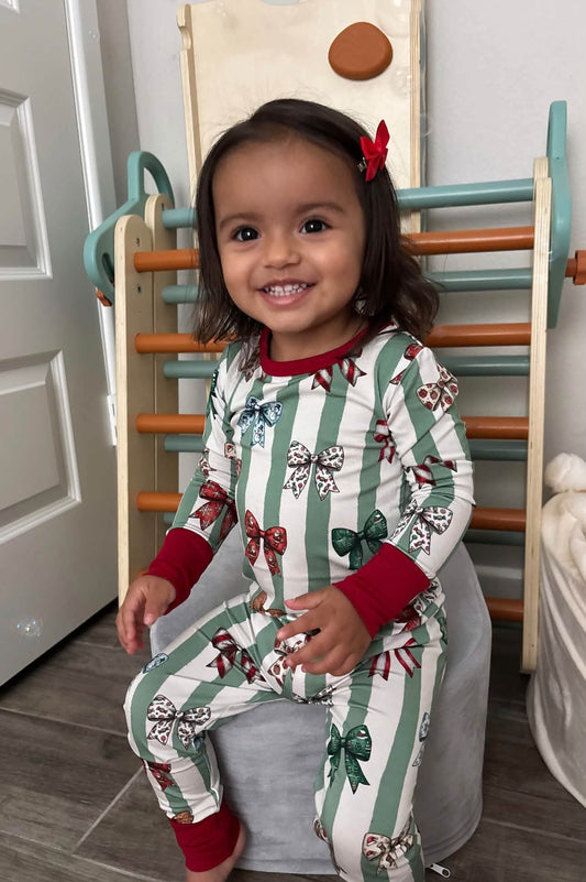 Christmas Bows Long Sleeve Pants PJ Set
