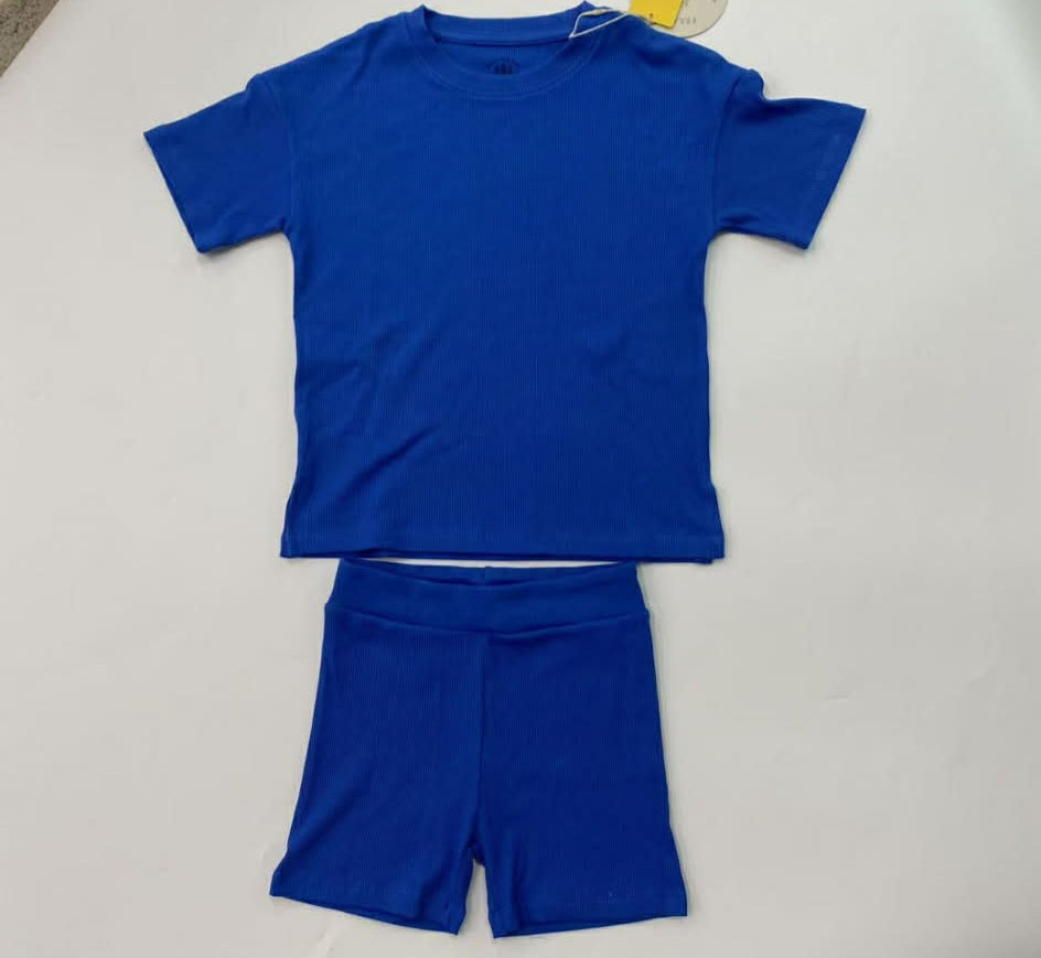 Blue ribbed mini biker set