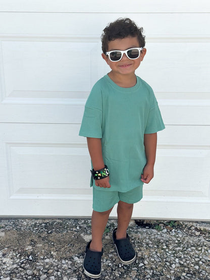 Green ribbed mini biker set