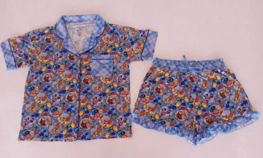 Bubble Besties Women's Button Down Top with Shorts PJ set