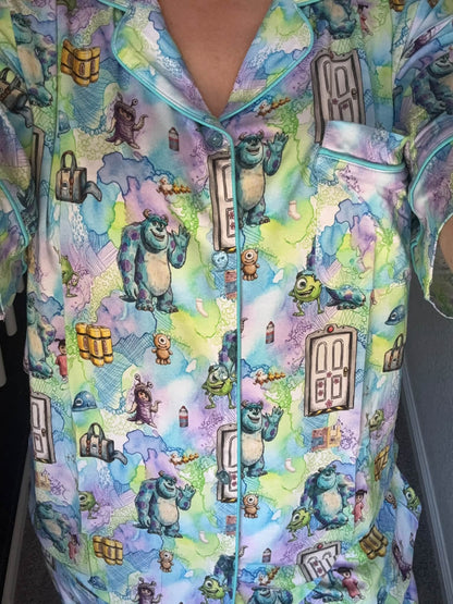 Boo's Door Women's Button Down Top with Pants PJ set