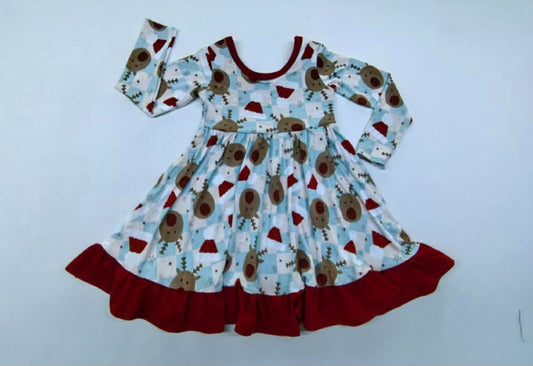 Reindeer Long Sleeve Twirl Dress