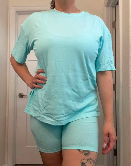 Tiffany Blue Biker Short Set