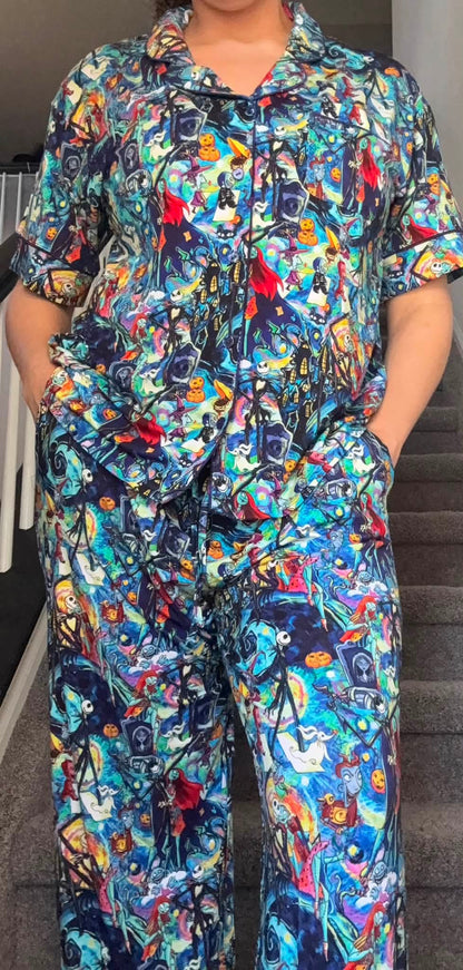 Pumpkin Kings Midnight Reign Bamboo Women's Button Down Top with Pants PJ set