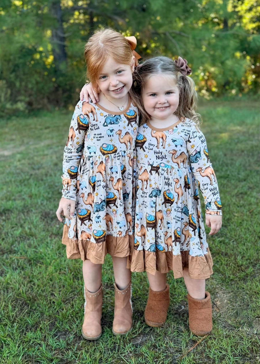 Holy Night Long Sleeve Twirl Dress