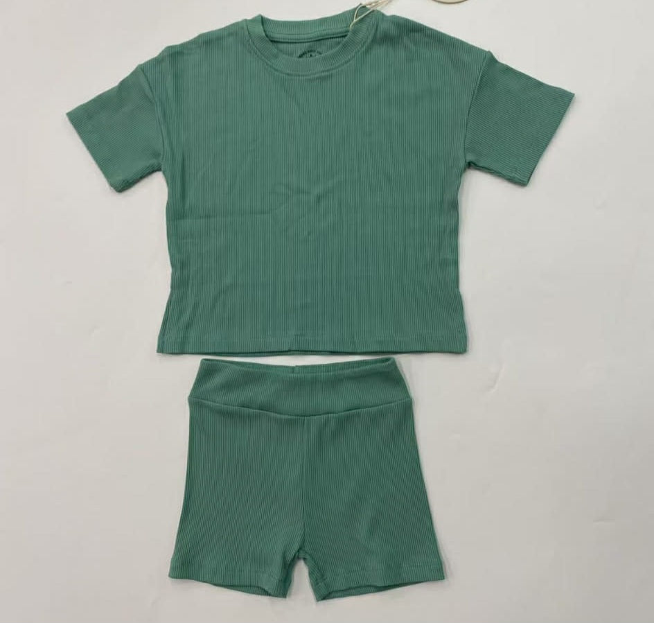 Green ribbed mini biker set
