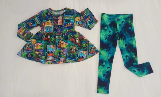 Runaway Railway Long Sleeve Peplum Set with Leggings