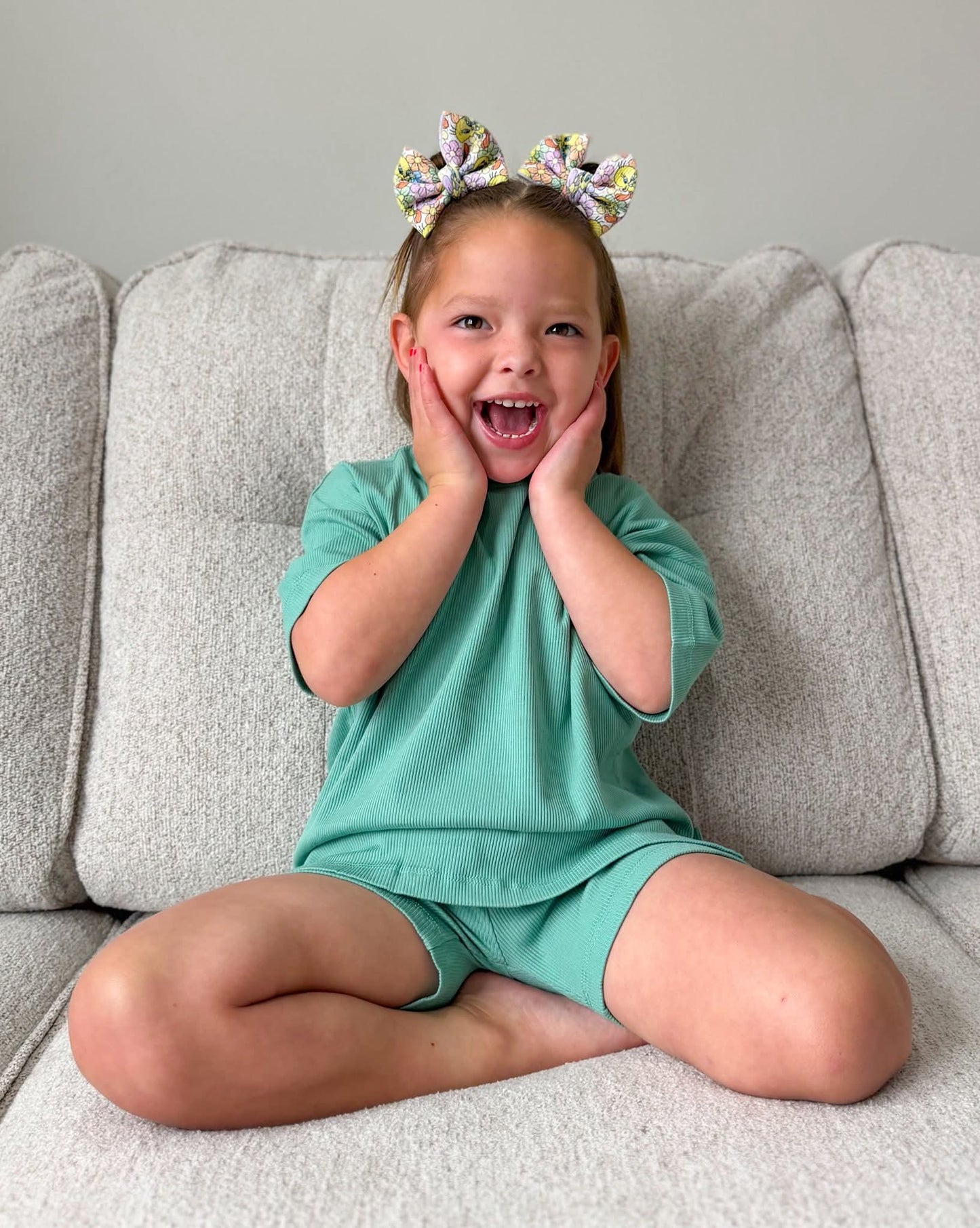 Green ribbed mini biker set
